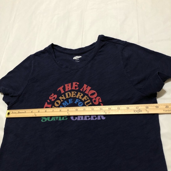 Old Navy Womens Short Sleeve Cotton Crew Neck Curved Hem Navy Blue Graphic Tee L - Picture 6 of 8